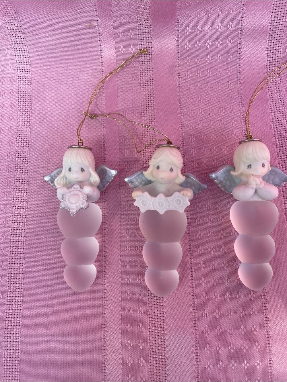 Precious Moments Pink Angel Hanging Ornaments - Set of 3